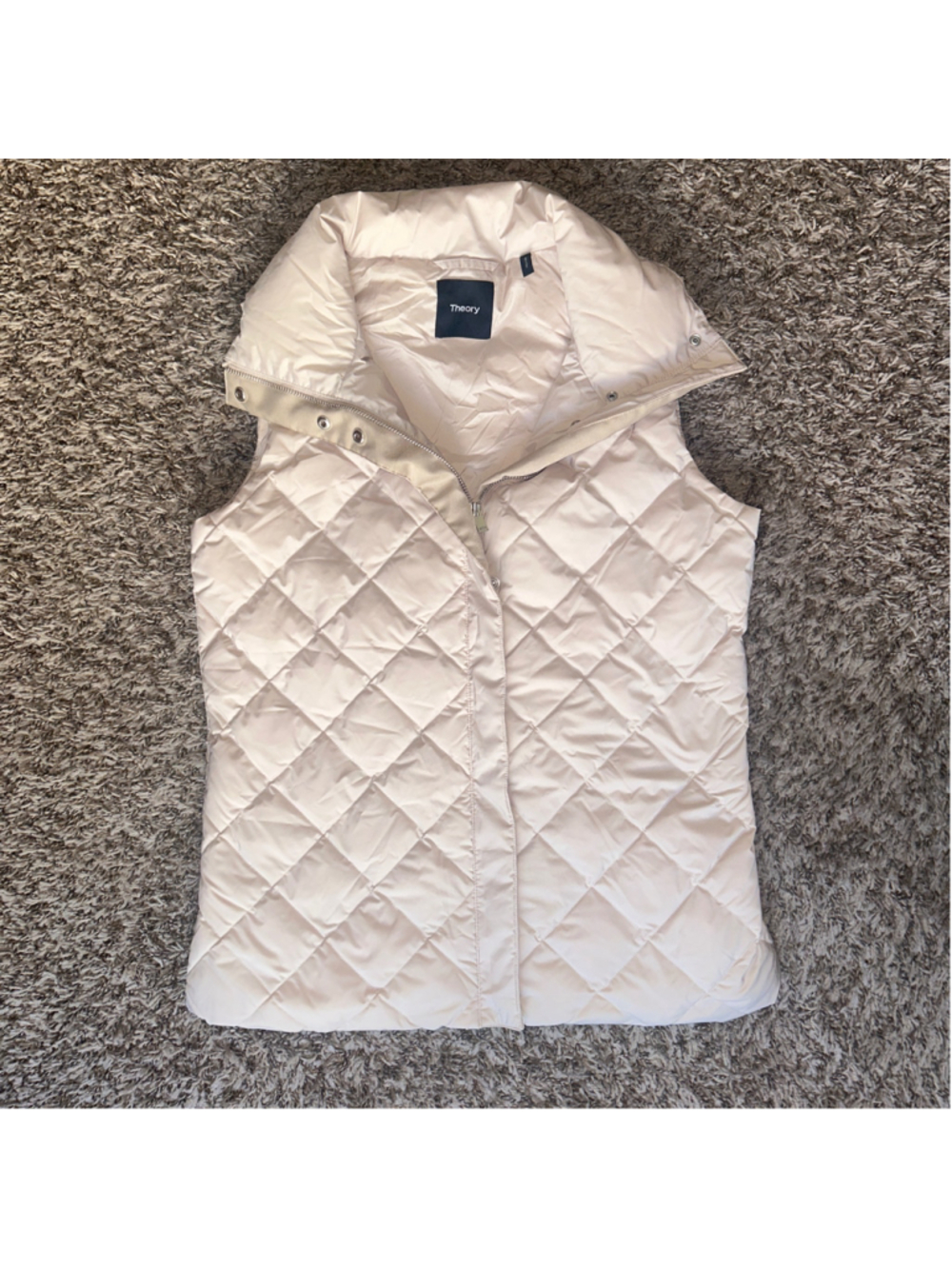 Women's Down Feather Theory Quilted Vest Size S Beige